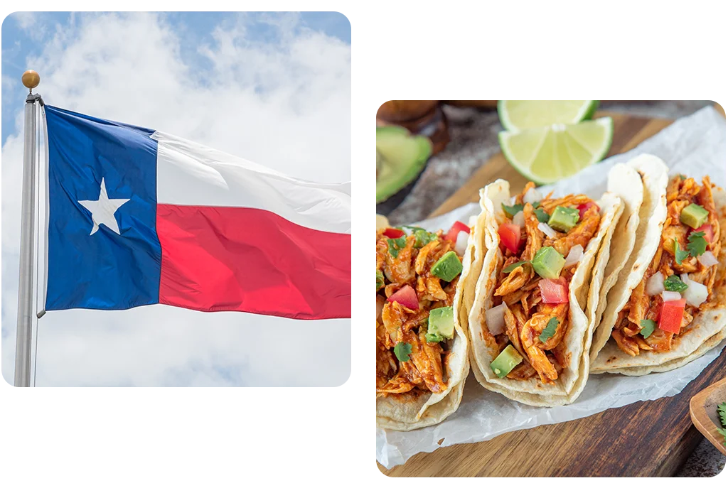 Texas flag and tacos